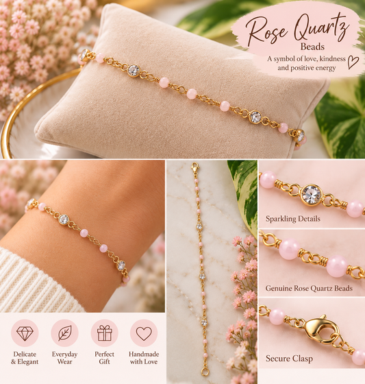 Rose Quartz Bracelet – Handmade Custom Fit | Removable Permanent Jewelry